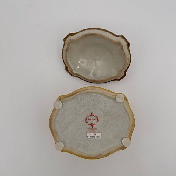 Rare Vintage Mark Roberts Porcelain Trinket Box With Lid Floral Design Copper - Picture 9 of 14